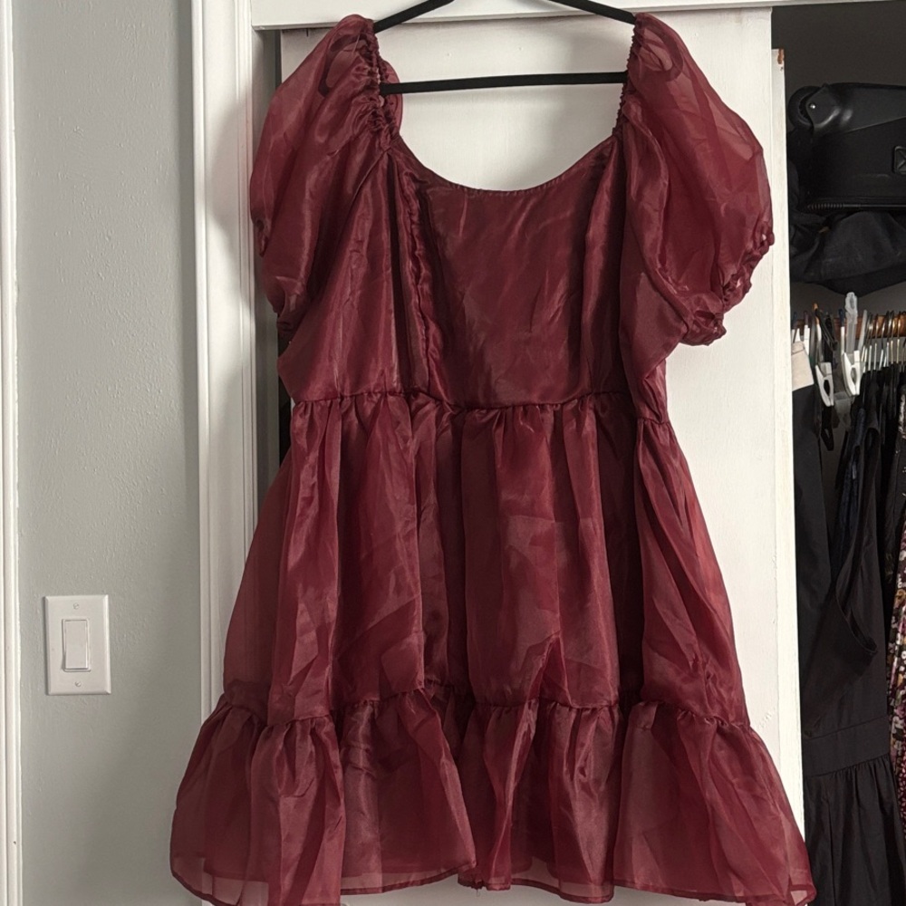 Burgundy Puff Sleeve Dress